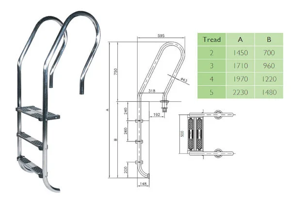 Certikin Club Stainless Steel Ladders - 1.7" / 43mm