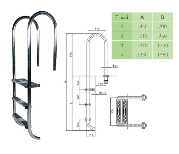 Certikin Tina Stainless Steel Ladders - 1.7" / 43mm