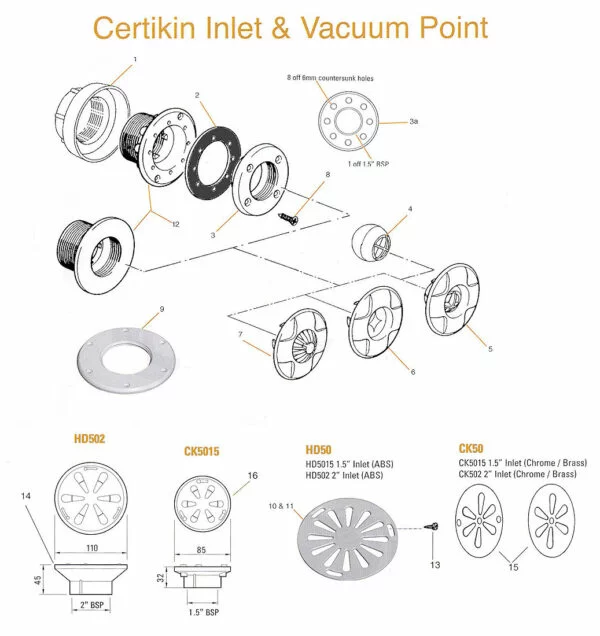 Certikin Pool Inlet & Vacuum Spares