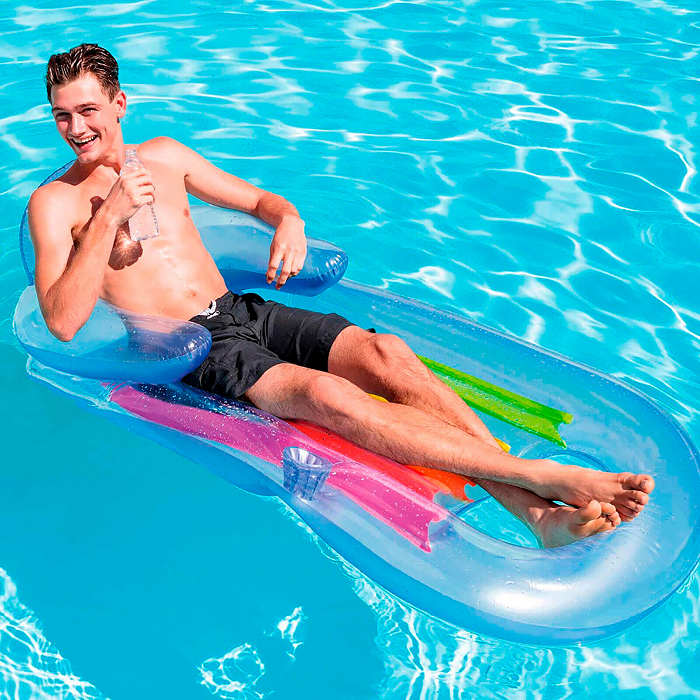 Intex King Kool Lounge Inflatable Pool Lounger (Pair) – Floating Chair With Headrest & Cup Holder