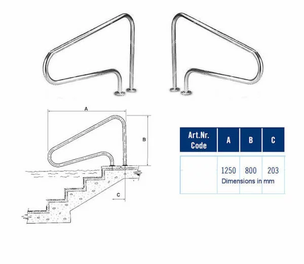Swimming Pool Extra Reach 1.7" Grab Rail
